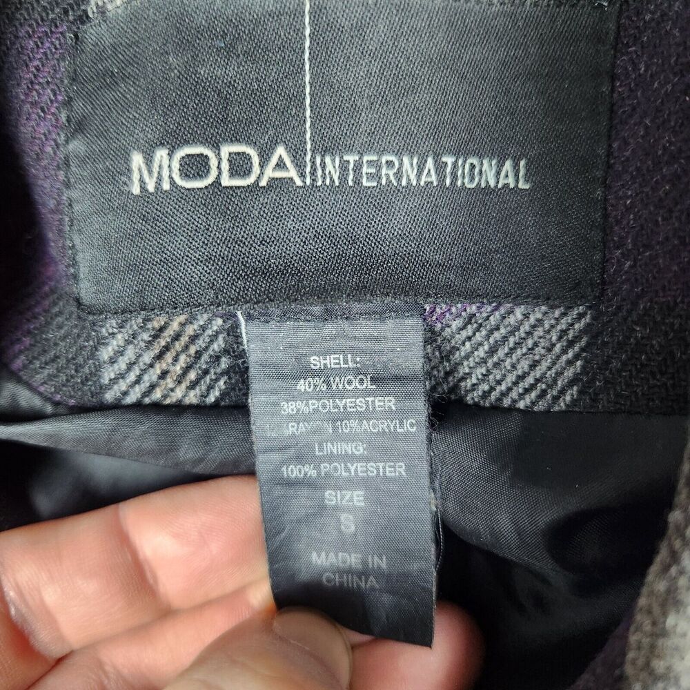Moda International Vintage Peacoat Womens Small Gray Purple Tartan Plaid Wool - Picture 3 of 9